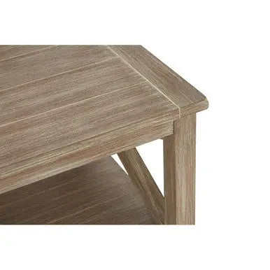 Natural Pine Wood Coffee Table with Open Lower Shelf and Cross Side Detail, Heritage