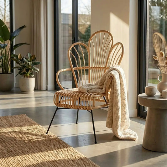 Natural Rattan and Black Metal Back Chair | Java