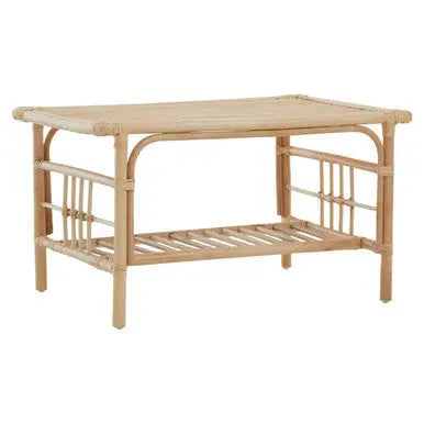 Natural Rattan Rectangular Coffee Table with Lower Storage Shelf, Mataram
