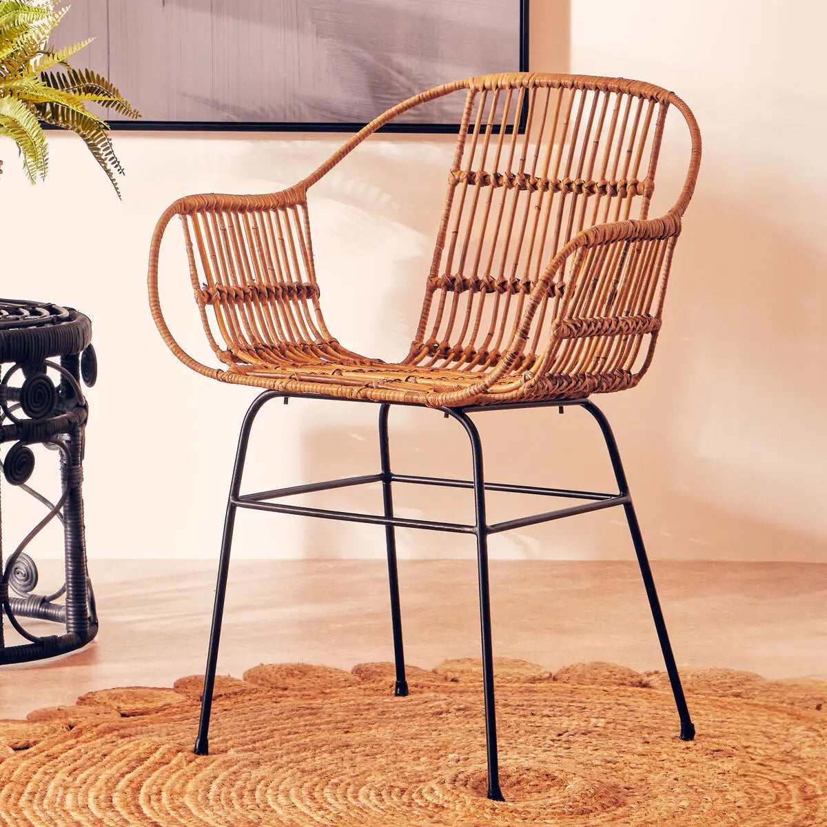 Natural Rattan with Black Metal Armchair | Java