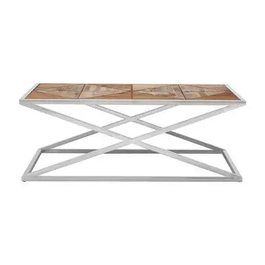 Natural Rectangular Coffee Table with Cross Frame Design, Hudson