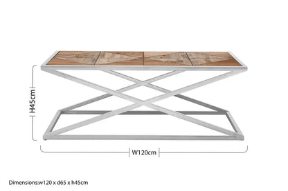 Natural Rectangular Coffee Table with Cross Frame Design, Hudson
