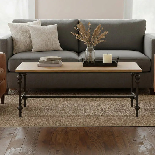 Natural Rectangular Coffee Table with Distressed Fir Wood Top, Tribeca