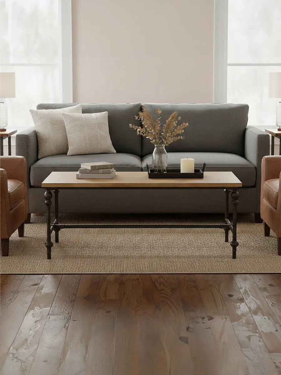 Natural Rectangular Coffee Table with Distressed Fir Wood Top, Tribeca
