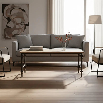 Natural Rectangular Coffee Table with Distressed Fir Wood Top, Tribeca