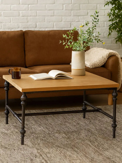 Natural Square Coffee Table with Fir Wood Top, Tribeca