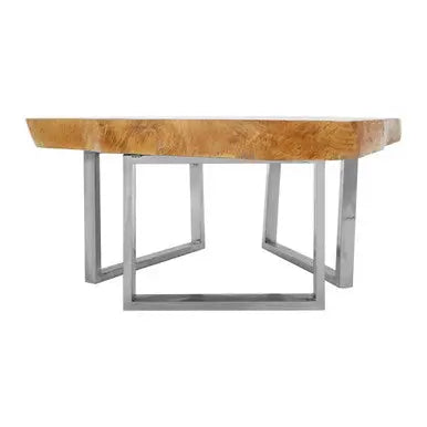 Natural Teak Wood Coffee Table with Silver Steel Frame, Surak