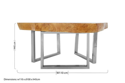 Natural Teak Wood Coffee Table with Silver Steel Frame, Surak