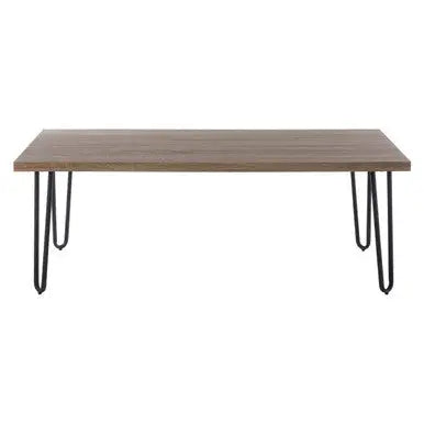 Natural Wood Effect Veneer Coffee Table with Black Metal Hairpin Legs, Borough