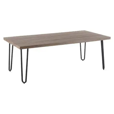 Natural Wood Effect Veneer Coffee Table with Black Metal Hairpin Legs, Borough
