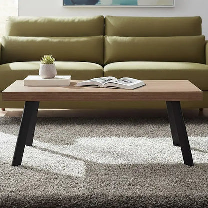 Natural Wood Rectangular Coffee Table with U-Shaped Base, Oakwill