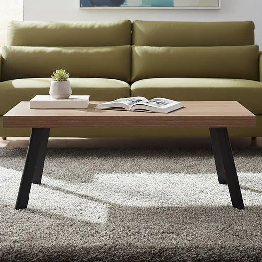 Natural Wood Rectangular Coffee Table with U-Shaped Base, Oakwill