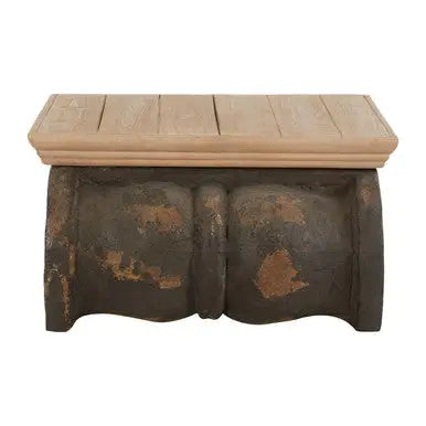 Natural Wood Top Coffee Table with Distressed Charcoal Grey Ornate Base, Pompeii