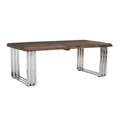 Natural Wood Top Coffee Table with Silver Stainless Steel Looped Base, Hampstead