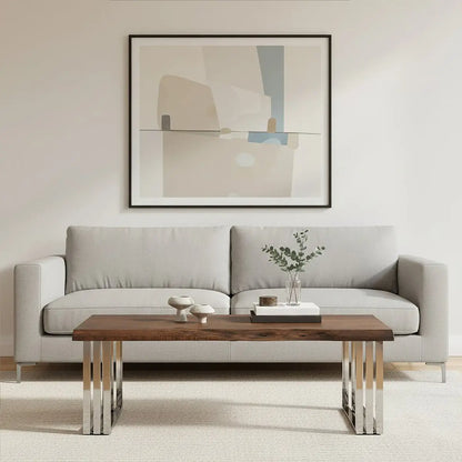 Natural Wood Top Coffee Table with Silver Stainless Steel Looped Base, Hampstead
