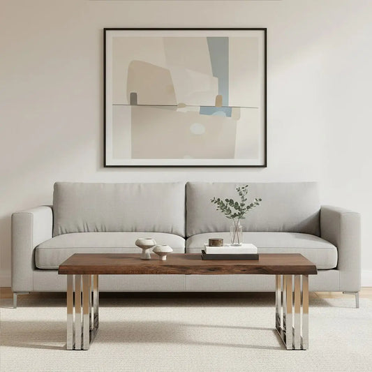 Natural Wood Top Coffee Table with Silver Stainless Steel Looped Base | Hampstead