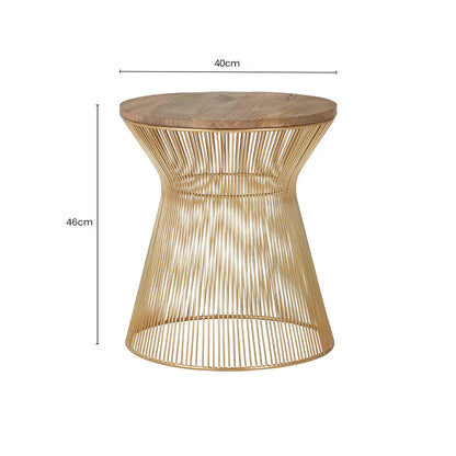Natural Wood Top Small Coffee Table with Gold Open Wire Hourglass Design Base, Templar
