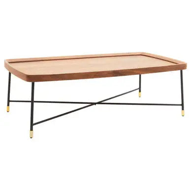 Natural Wooden Top Coffee Table with Black Cross Metal Legs, Doha