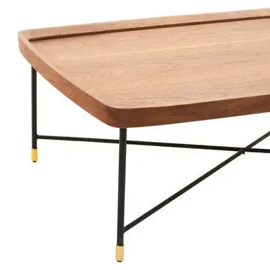 Natural Wooden Top Coffee Table with Black Cross Metal Legs, Doha