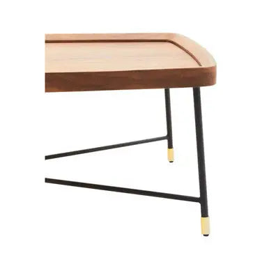 Natural Wooden Top Coffee Table with Black Cross Metal Legs, Doha