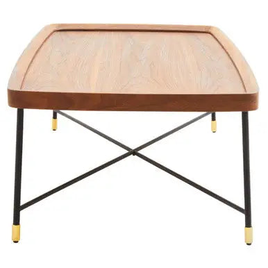 Natural Wooden Top Coffee Table with Black Cross Metal Legs, Doha