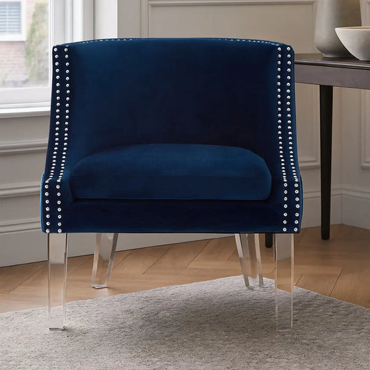 Navy Blue Velvet Chair with Acrylic Legs | Clarence