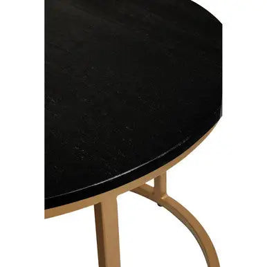 Nest of 2 Black Round Marble Top Tables with Gold Finish Metal Frames, Varana