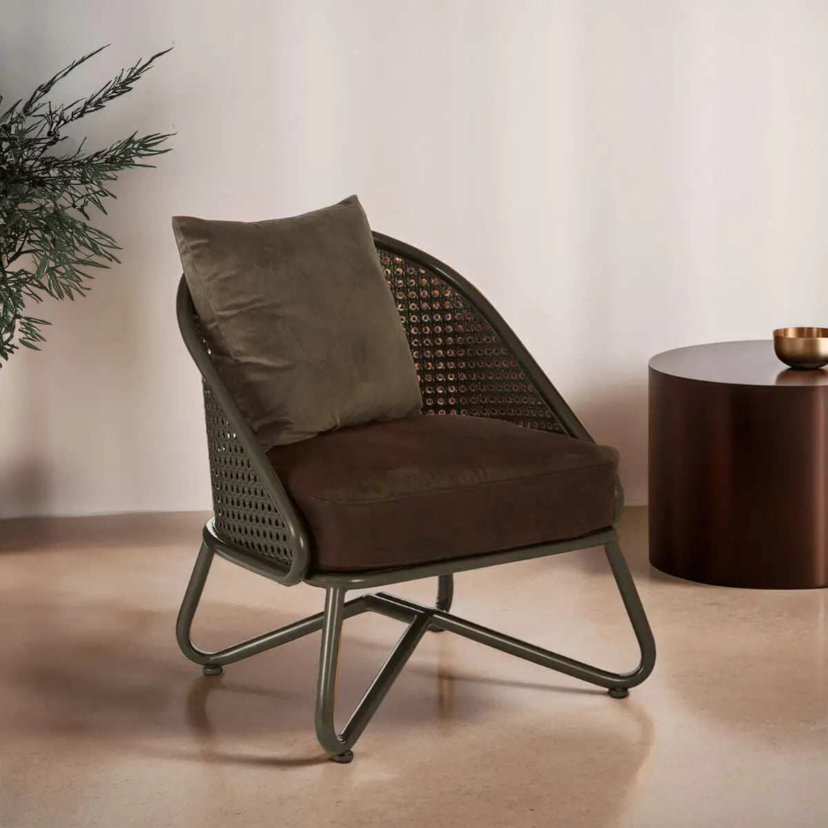 New Foundry Brown Leather Effect Chair with Metal Frame