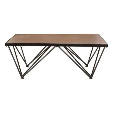 New Foundry Natural Wood and Black Metal Square Coffee Table