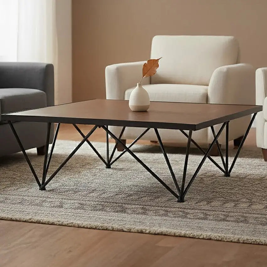 New Foundry Natural Wood and Black Metal Square Coffee Table