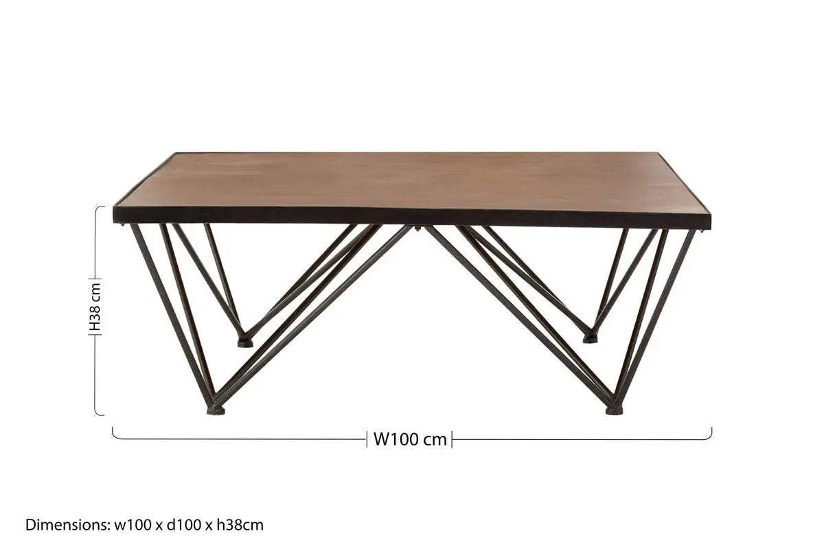 New Foundry Natural Wood and Black Metal Square Coffee Table