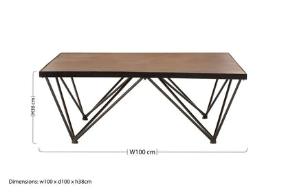New Foundry Natural Wood and Black Metal Square Coffee Table