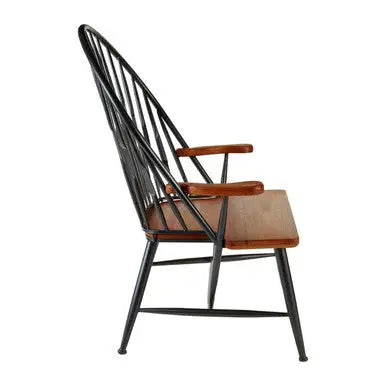 New Foundry Walnut Wood and Metal Armchair with Spindle Back