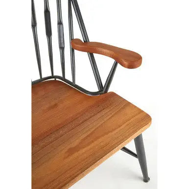New Foundry Walnut Wood and Metal Armchair with Spindle Back