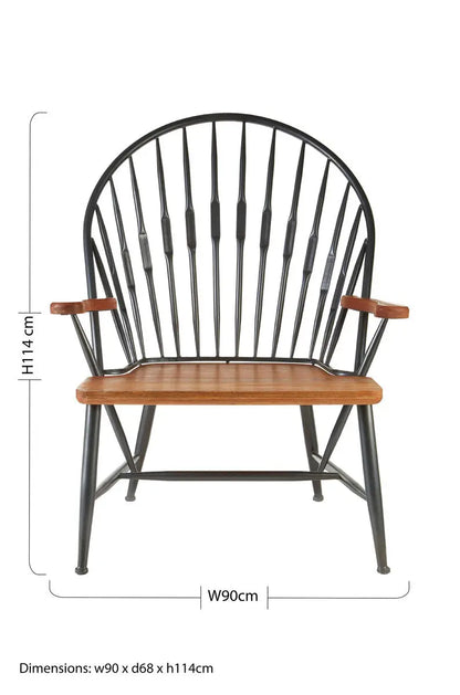 New Foundry Walnut Wood and Metal Armchair with Spindle Back