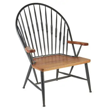 New Foundry Walnut Wood and Metal Armchair with Spindle Back