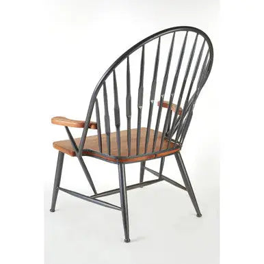 New Foundry Walnut Wood and Metal Armchair with Spindle Back
