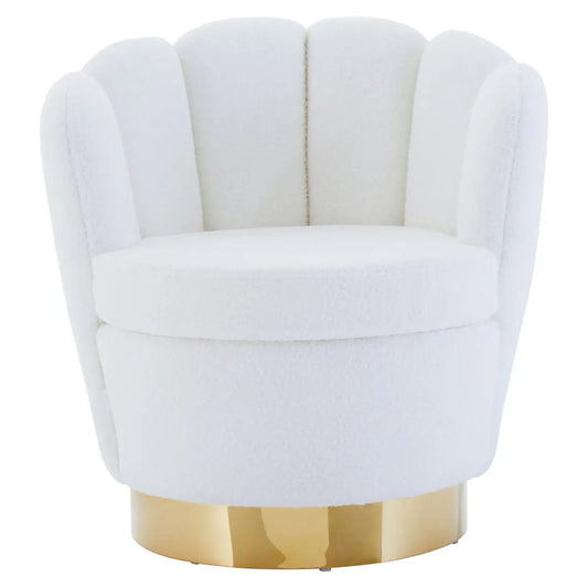 Off White Boucle Scalloped Swivel Chair | Biarritz