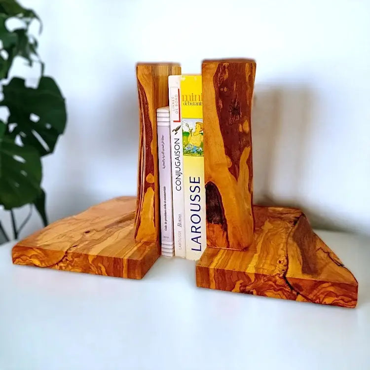 Olive Wood Rustic Wooden Bookends/Bookstand