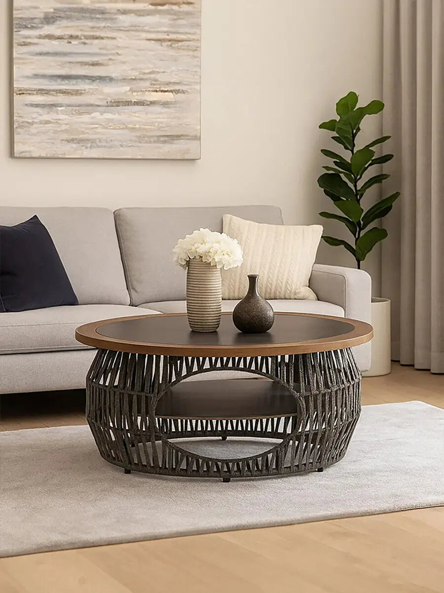 Opus Grey Woven Rope and Stone Coffee Table