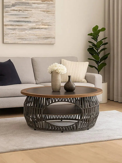 Opus Grey Woven Rope and Stone Coffee Table