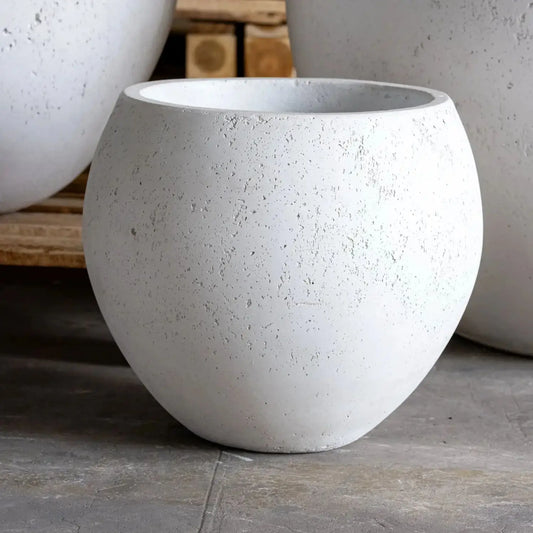 Orbello | White Mist – 35cm Medium Concrete Sphere Planter – 25L Round Plant Pot