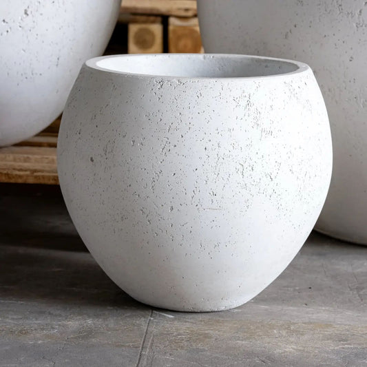 Orbello | White Mist – 55cm Extra Large Concrete Sphere Planter – 82L Round Plant Pot - Pots & Plants