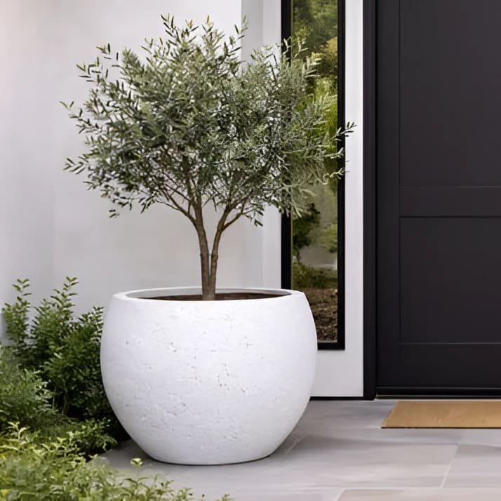 Orbello | White Mist – 70cm Extra Large Concrete Sphere Planter – 207L Round Plant Pot - Pots & Plants
