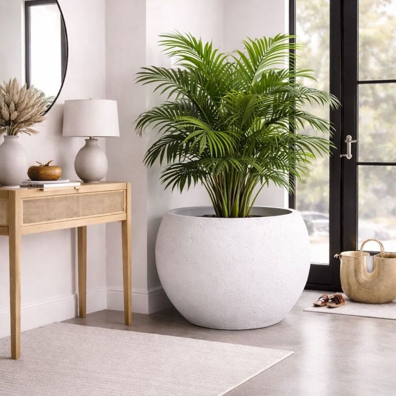 Orbello | White Mist – 70cm Extra Large Concrete Sphere Planter – 207L Round Plant Pot - Pots & Plants
