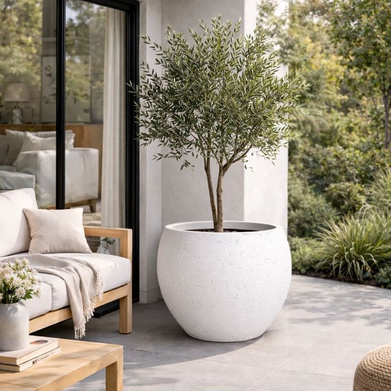 Orbello | White Mist – 70cm Extra Large Concrete Sphere Planter – 207L Round Plant Pot - Pots & Plants