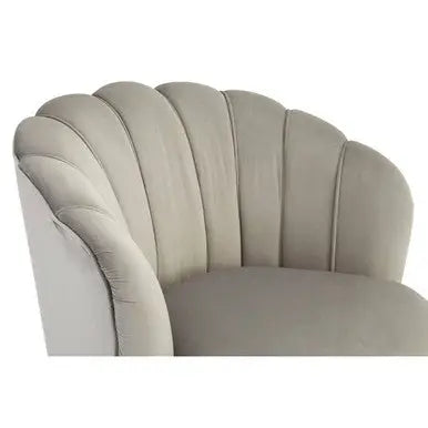 Orlina Grey Velvet Scalloped Curved Chair With Gold Wood Legs