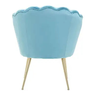 Ovala Aqua Blue Velvet Chair with Scalloped Back