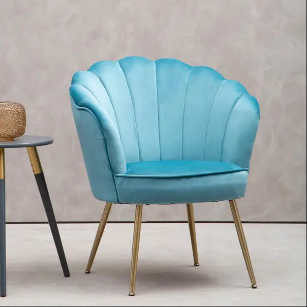 Ovala Aqua Blue Velvet Chair with Scalloped Back