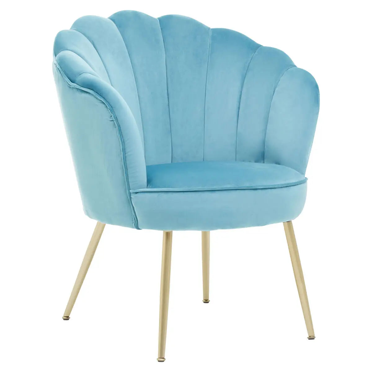 Ovala Aqua Blue Velvet Chair with Scalloped Back